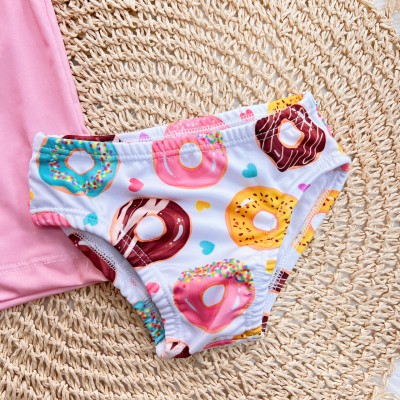 Linha Praia - Blusa com Proteção UV50+ e Calcinha - Donuts - Rosa Claro